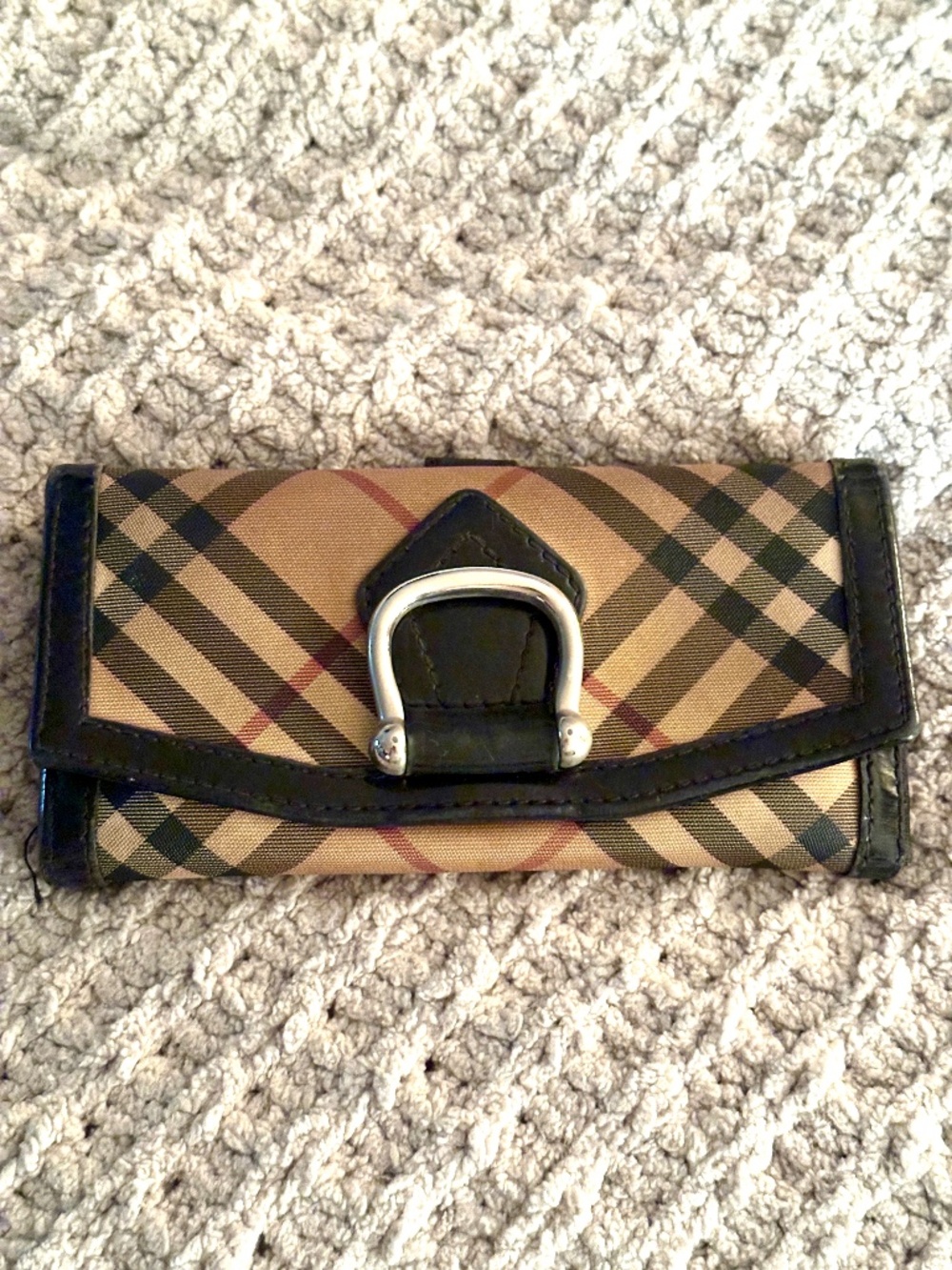 Vintage Burberry Nova Check Continental Wallet Black Leather Authentic